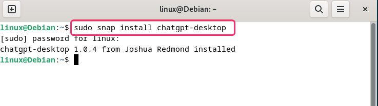 Installing ChatGPT on Debian by Snap