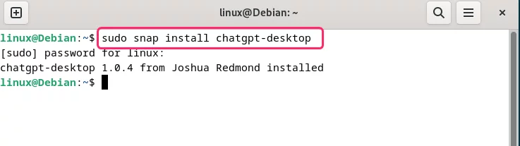 Installing ChatGPT on Debian by Snap