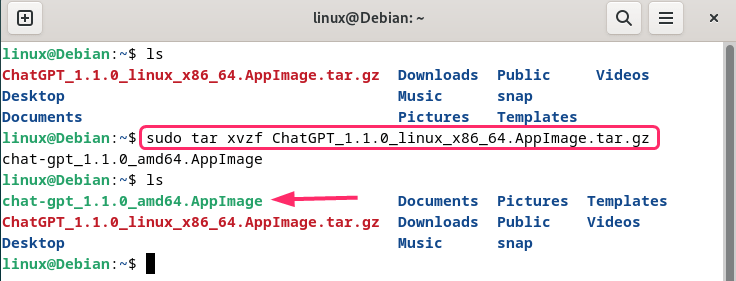 Extracting ChatGPT App Image tar file on Debian 12