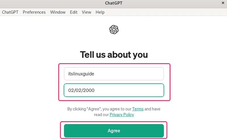 Addiing personal Details for ChatGPT on Debian 12