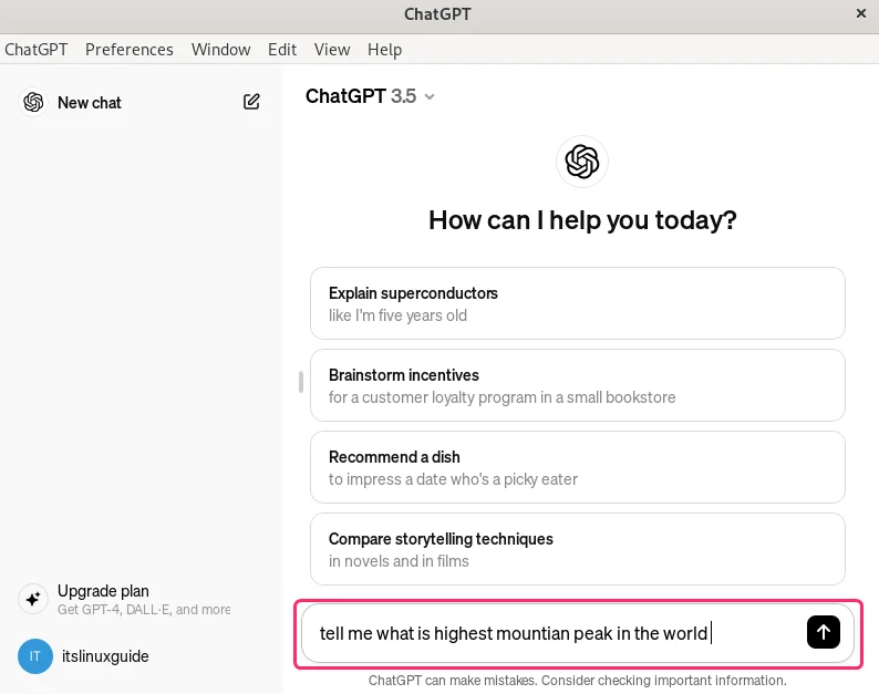 Giving a Prompt to ChatGPT on Debian 12