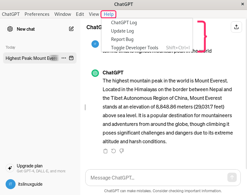 ChatGPT help Option in Debian 12