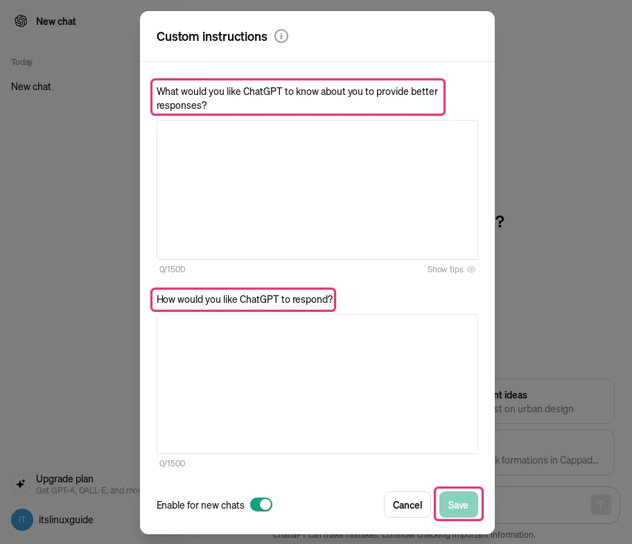 Giving Custom Instruction to ChatGPT in Debian