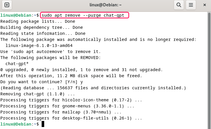 Removing ChatGPT from Debian using apt