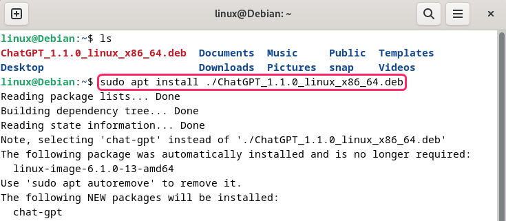 Installing ChatGPT through Deb File on Debian 12