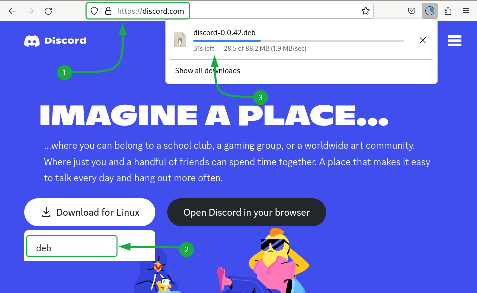 Downloading Discord Deb file on Debian