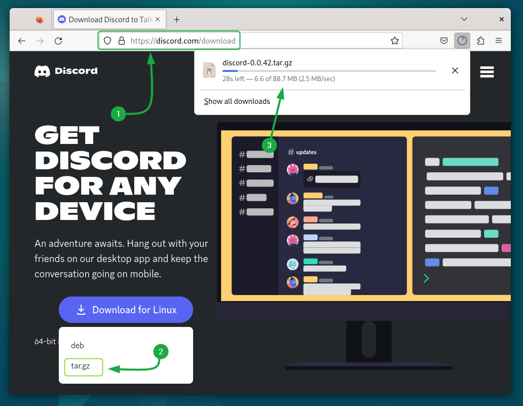 Downloading Discord Tar File on Debian