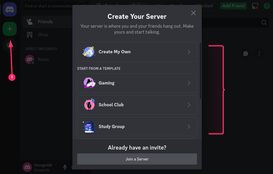 Creating a Server in Discord on Debian