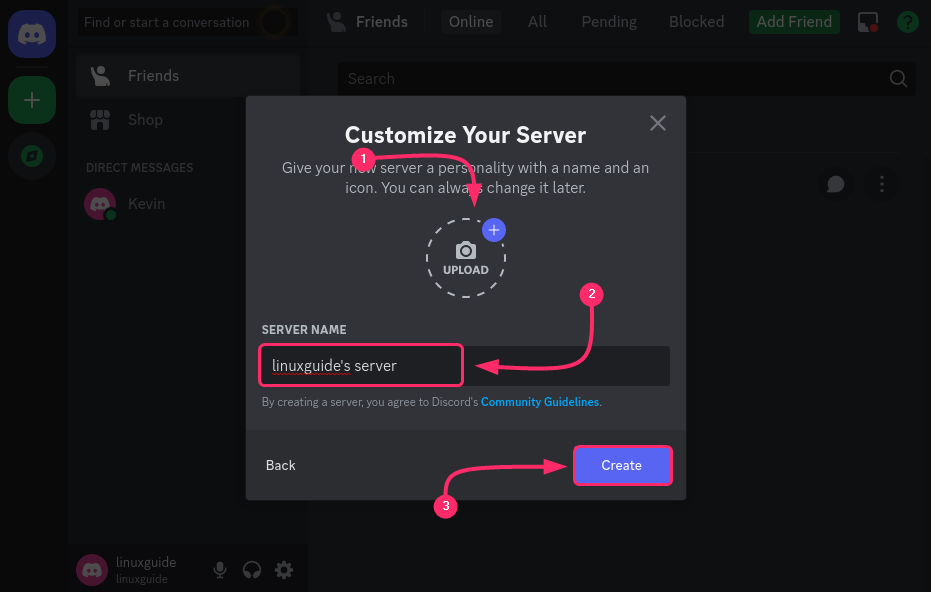 Adding server name and logo on Discord on Debian