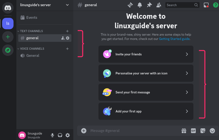 Server homepage on Discord on Debian