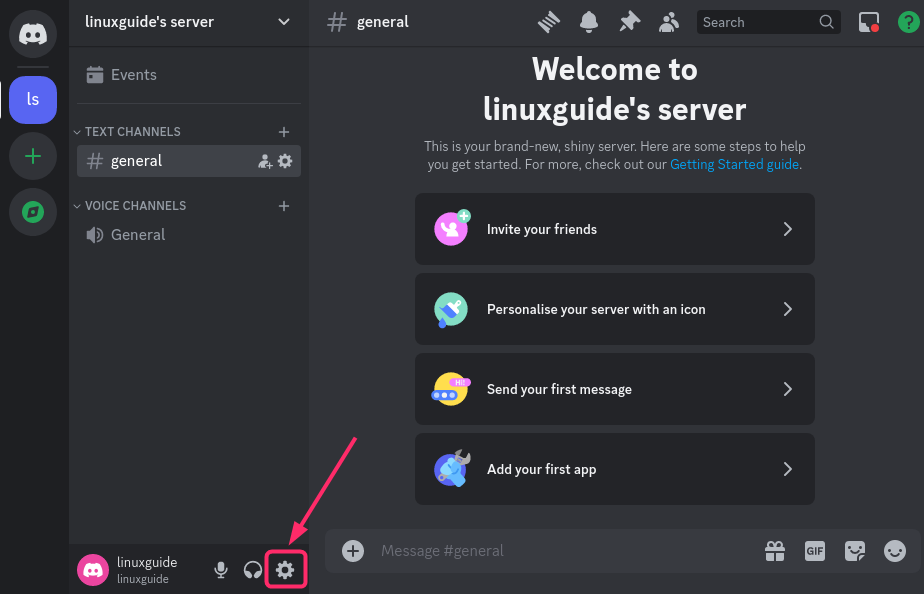 Going to Discord settings on Debian