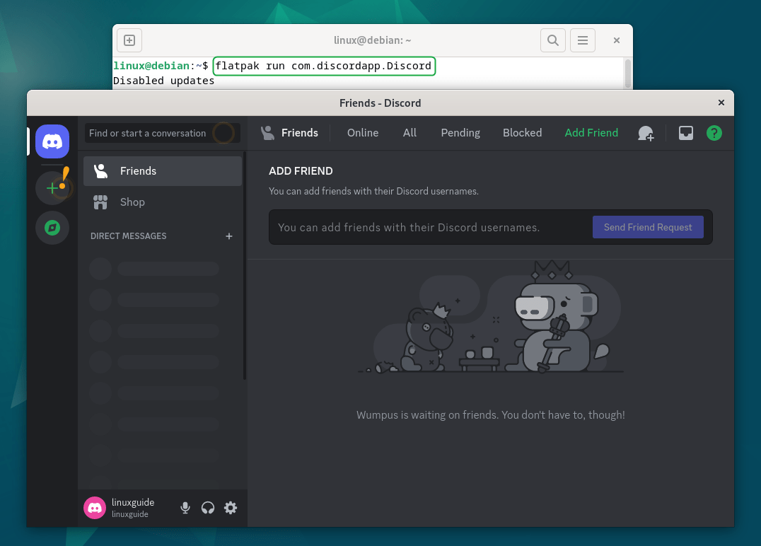 Launching Discord on Debian installed via Flatpak package manager