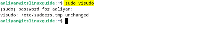Executing visudo command to open sudoers file