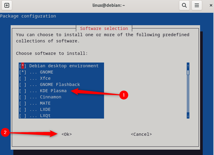 installing KDE plasma on Debian 12 using tasksel utilty