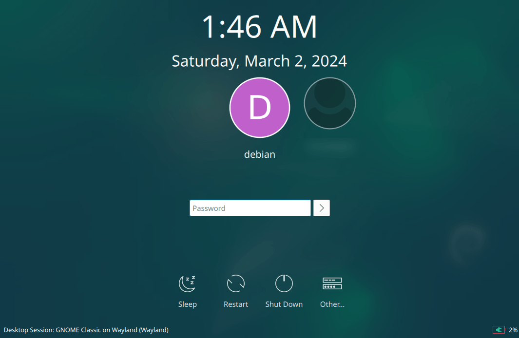 Debian 12 login page for KDE plasma