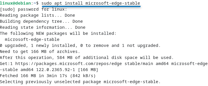 Installing Edge browser on Debian 12 via apt
