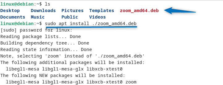 installing Zoom via deb file on Debian 12