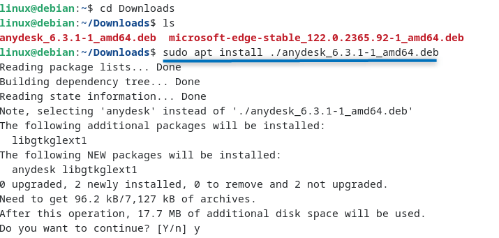 Installing AnyDesk On Debian 12 Via Deb file 