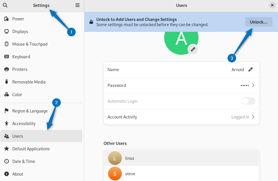 Debian 12 user settings