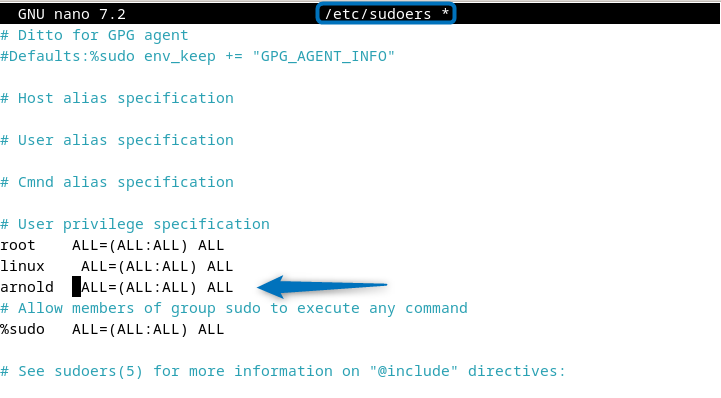To Add Users to sudoers, editing sudoers file manually in Debian