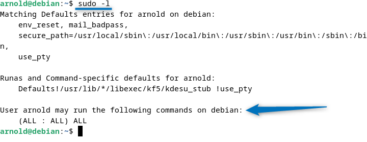 listing user permissions in Debian