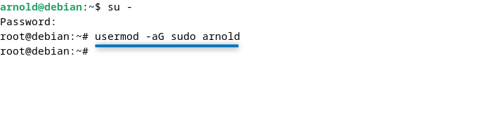 To add User to sudoers using the usermod command in Debian