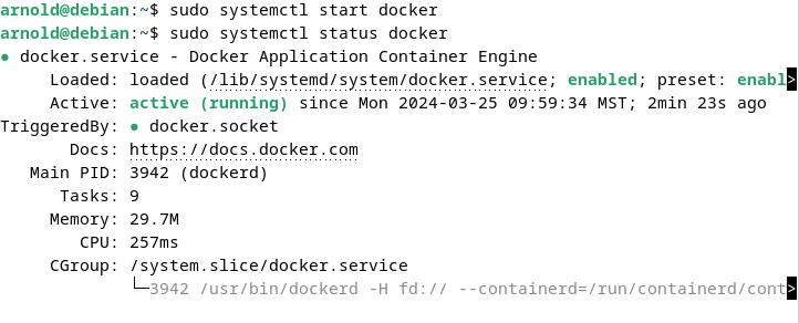 starting Docker service on Debian 12