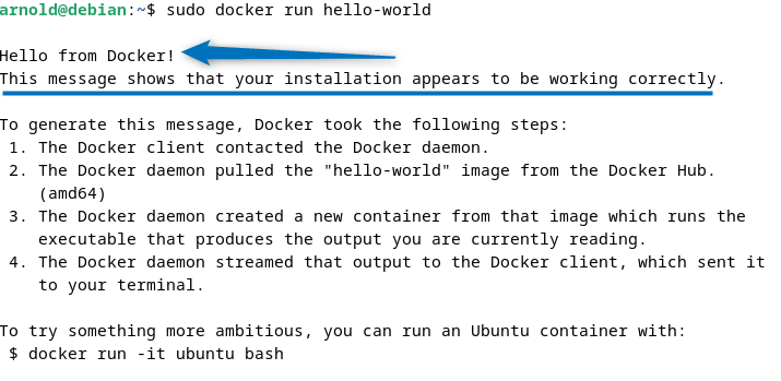 Running Docker Hello word Program on Debian 12