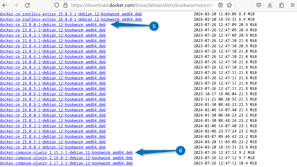 Downloading Deb file for each module of Docker on Debian 12