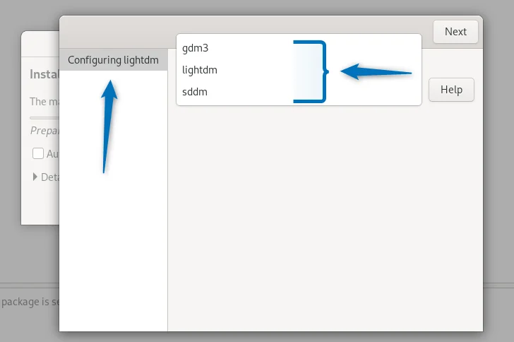 Selecting display manager for Xfce while installling through synaptic package manager