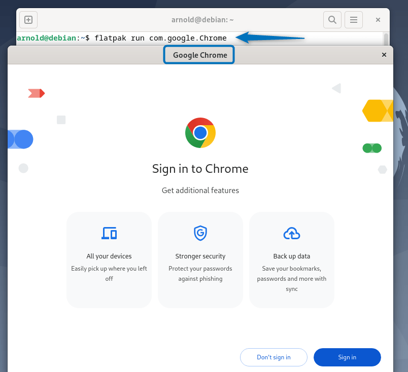 launching Google chrome on Debian 12 using flatpak