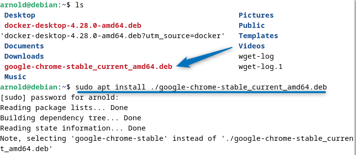Installing Google Chrome on Debian 12 using its deb file and apt package manager