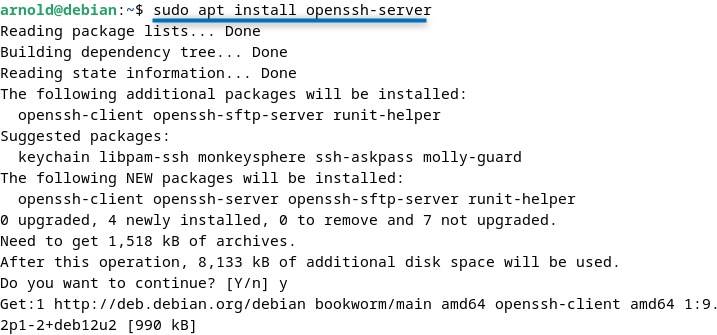 Installing SSH server on Debian 12