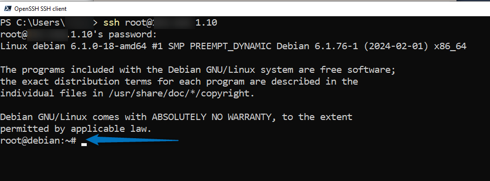 Accessing Debian 12 root account via Windows PowerShell