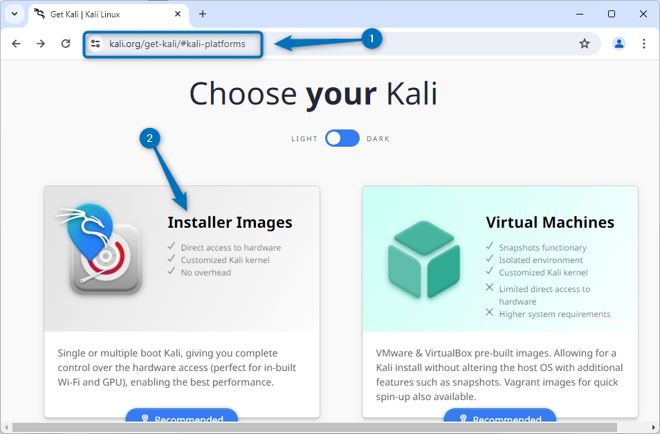 Selecting Kali Linux ISO file for VirtualBox
