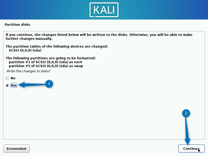 formatting partition disks of Kali Linux
