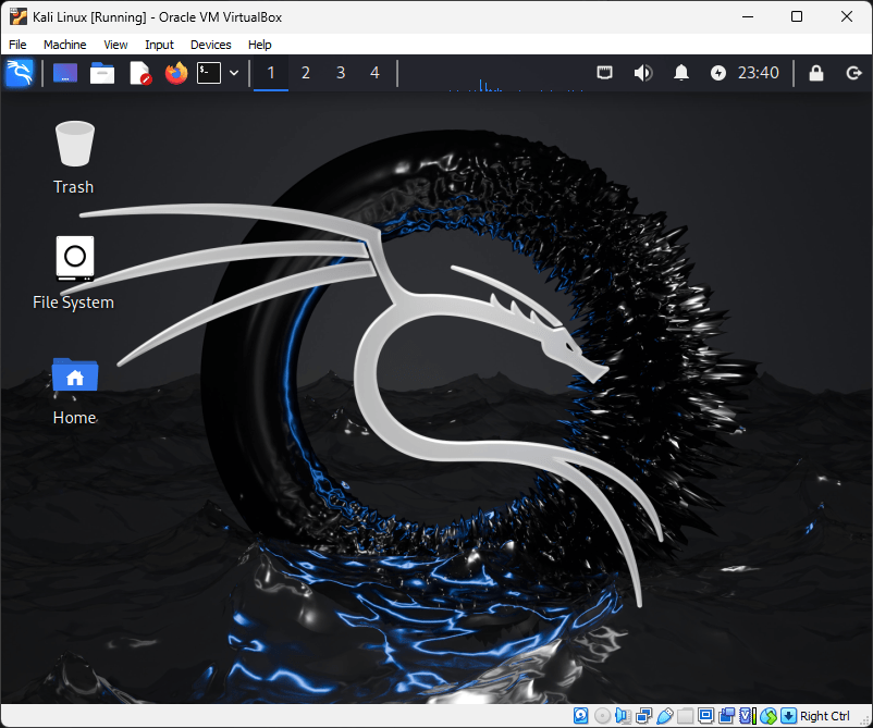 Kali Linux on Virtual Box (interface)