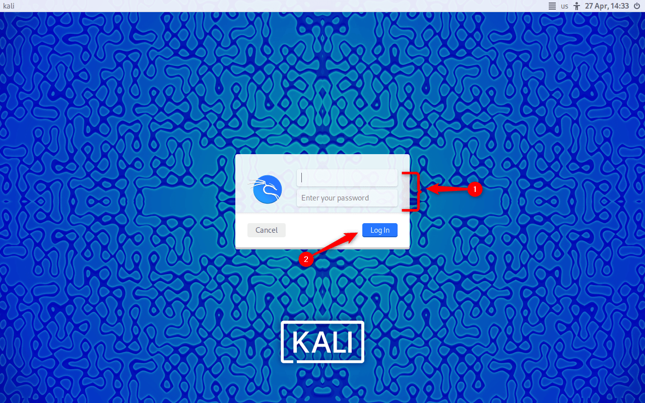 Kali Linux login page