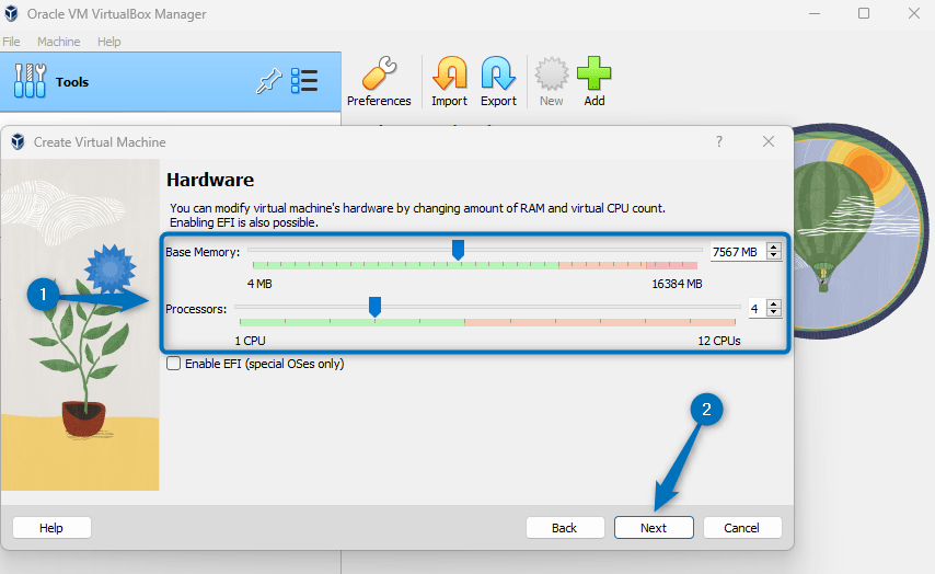 Assigning RAM and CPUs for Kali Linux Virtual Machine