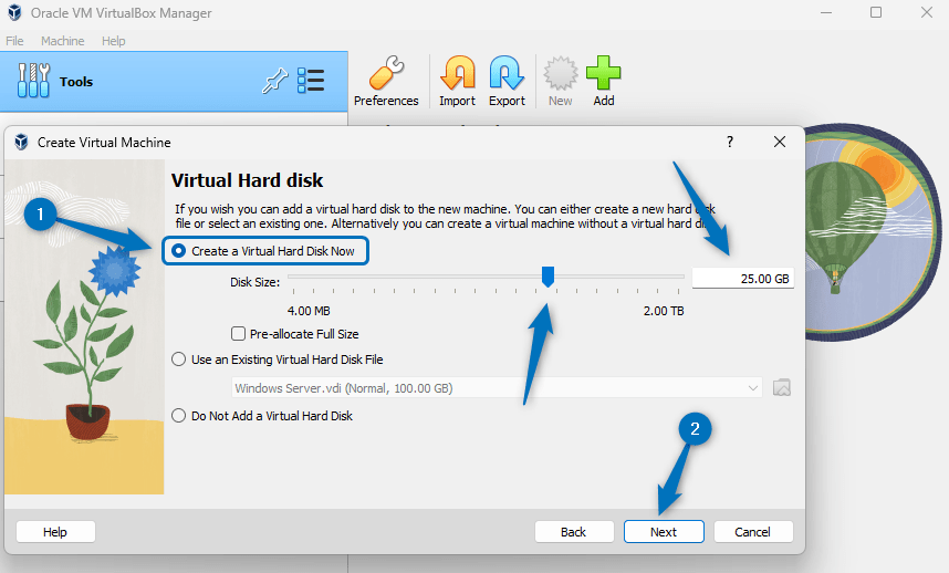 Assigning Storage space for Kali Linux Virtual machine