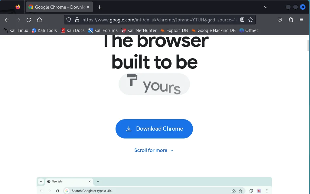 Downloading Chrome Deb file on Kali Linux 