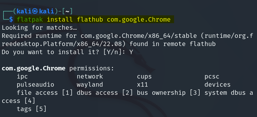 Installing Google Chrome on Kali Linux using Flatpak package manager