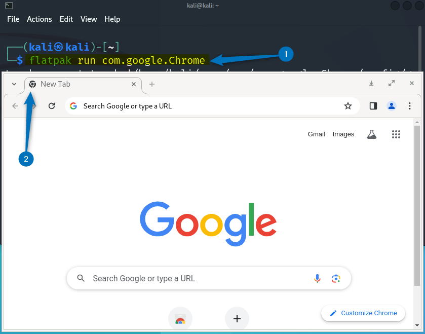 launching Google Chrome on Kali Linux using Flatpak