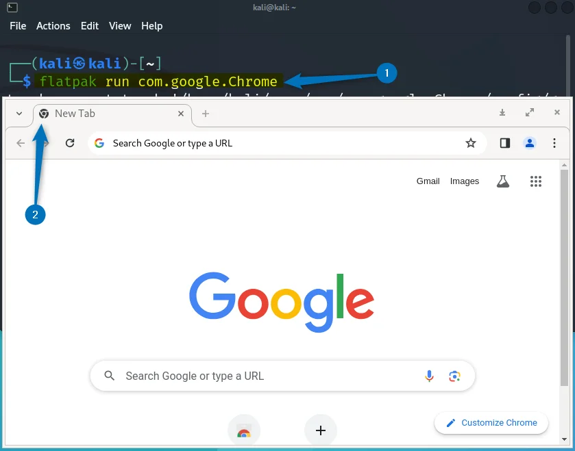 launching Google Chrome on Kali Linux using Flatpak 