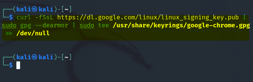 Add the GPG key for Google Chrome browser in Kali Linux