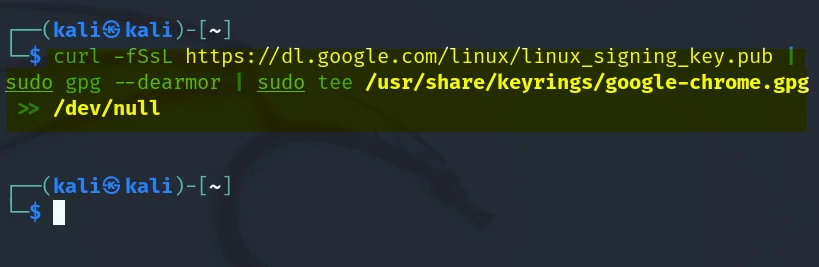 Add the GPG key for Google Chrome browser in Kali Linux 