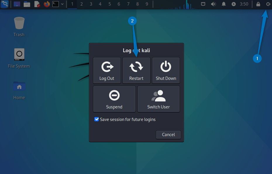 Restarting Kali Linux