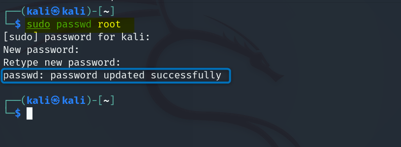 Changing Root Password on Kali Linux using terminal