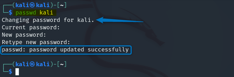 Changing admin user Password on Kali Linux using terminal