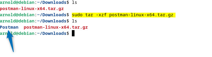 Extracting the Postman Tar file on Debian 12